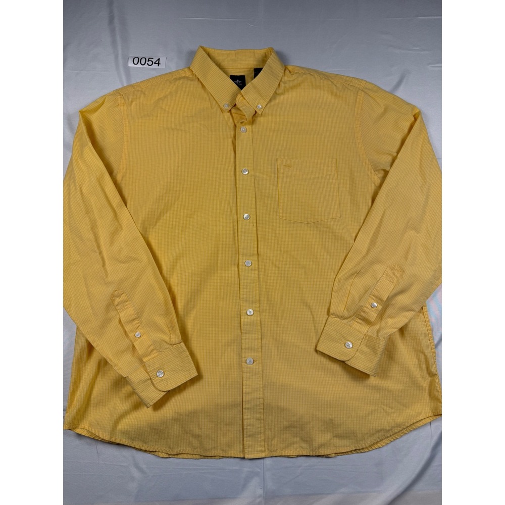 Dockers Mens XL Yellow Micro Check Button Down Long Sleeve Shirt Chest Pocket